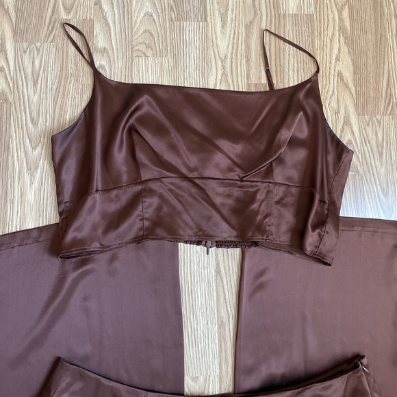 REFORMATION Isra Silk Brown 2 Piece Set Women's Plus Size 18 - Picture 3 of 12